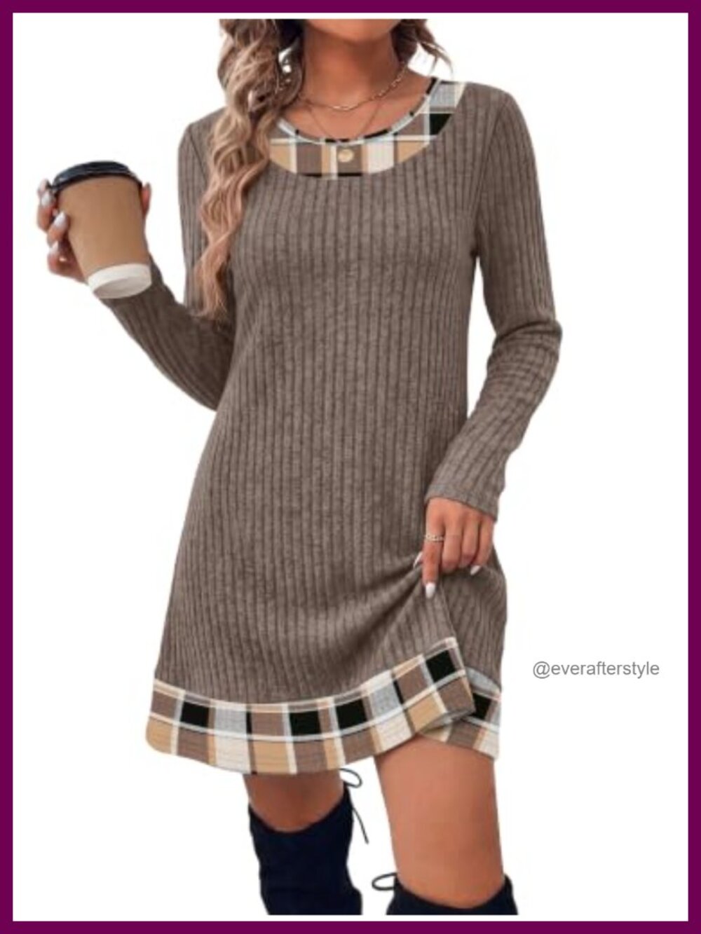 Long Sleeve Sweater Dress Color Block Casual